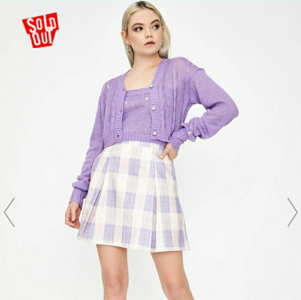 Nwot Zemeta Peach Lilac Gingham Skirt M